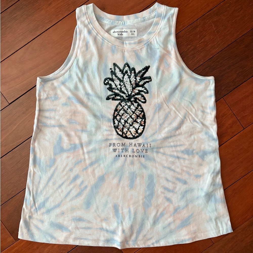 Abercrombie Kids White and Black Pineapple Tank Top